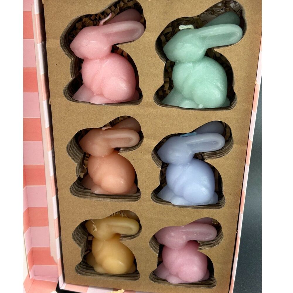 #1 box of 3: Meri Meri 6 Bunny Candles, Pastel 2.5"H x 1 5/8"L,  2.5 Burn Hours
